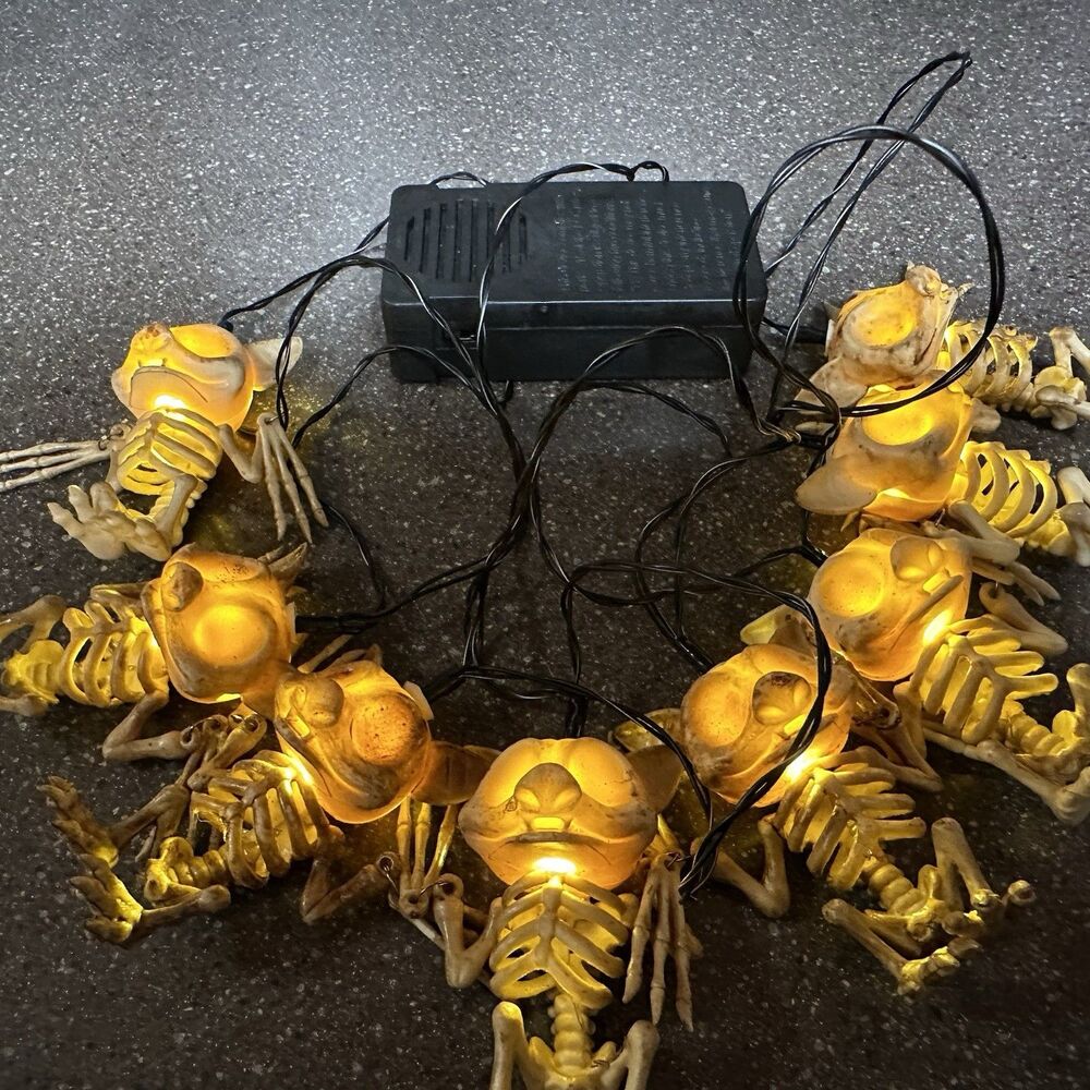 7’ Halloween Bat Skeleton String Lights – Glowing Bone Decor w/ Battery Box